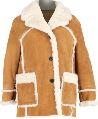 Miu Miu Pre-owned Womens Miu Miu Shearling Single-Breasted Jacket with Pockets in Brown Suede - Size EU 38 (Womens)