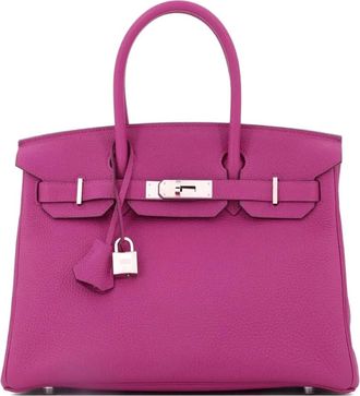 Herm&egrave;s Birkin Handbag Pink Clemence with Palladium Hardware 30 satchel