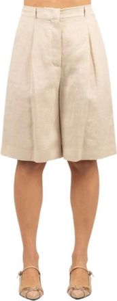 Max Mara Caravan Bermuda - Dames - Korte Broeken - Beige - XS - Leer - Korte Broeken