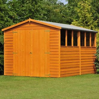 Shires Overlap 12 x 8 Feet Dip Treated Apex Shed Double Door with Windows in Brown