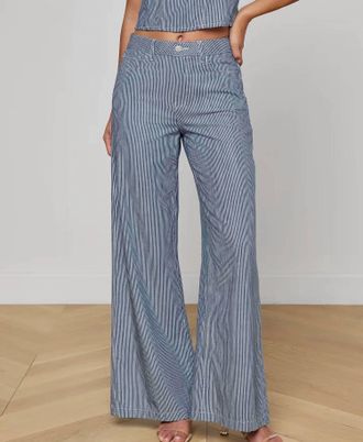L'agence Amara Wide-Leg Pants In Blue Stripe