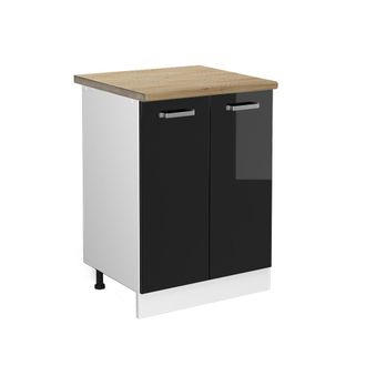 Vicco Mueble Bajo De Cocina R-line, Negro Brillo Intenso, 60 Cm, Et Roble