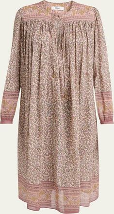 Chloé Pleated Floral & Paisley-Print Voile Midi Dress