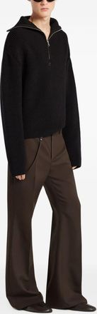 Courr&egrave;ges Womens Zipped Wool Sweater - Black Merino - Size Small