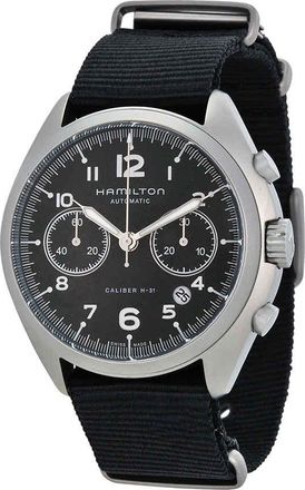 Hamilton Khaki Pilot Pioneer Automatic Chronograph Black Dial Black Canvas Mens Watch H76456435