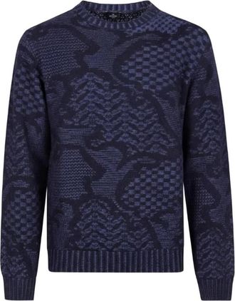 Etro Maglione Girocollo a Motivo Geometrico - - Knitwear - Uomo - Blu - L