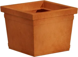 Monacis Jarr&oacute;n Cuadrado Decorativo Cl&aacute;sico Tradicional De 48x48 Cm Y 38 Cm De Alto, En Pol&iacute;mero De Terracota Resistente, Ideal Para Plantas En Jardines