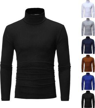 Generic Mens Black Turtleneck Jumper Long Sleeve Tops High Neck T-Shirt Ribbed Knit Slim Fit Jumpers Roll Neck Lightweight Sweater Mens Autumn Winter Solid Co