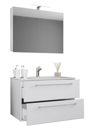 VCM Vcm - 3 Pcs Lavabo Lavabo Inferior Gabinete Ancho 60 Cm Juego De Muebles De Ba&ntilde;o Colgando Con Un Caj&oacute;n Espejo Gabinete Badinos (blanco)