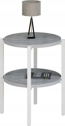 OEM Mesita De Noche Redonda Tipo Loft Con Estante, 35x35x46 Cm, Metal Blanco