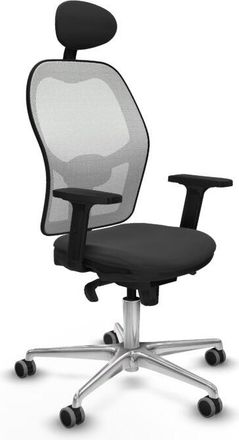 Piqueras y Crespo Piqueras Y Crespo - Jorquera Sincro Malla Blanca Similpiel Gris Oscuro Brazos 2d Base Aluminio Cabecero Fijo Ruedas 65mm Engomada