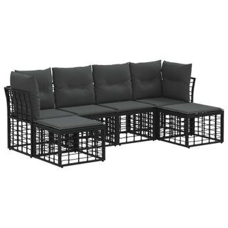 vidaXL Conjunto De Sof&aacute;s De Exterior Negro Poli&eacute;ster Vidaxl