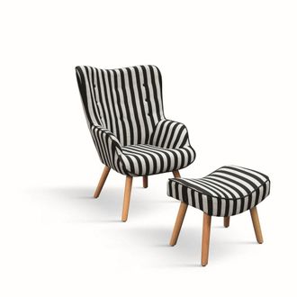 Konte Design Sill&oacute;n de tela a rayas blancas y negras,patas de madera,con reposapi&eacute;s