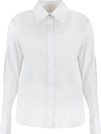 Genny Shirt met Lange Mouwen en Sierlijke Kraag - Dames - Overhemden - Wit - L - Katoen - Overhemden