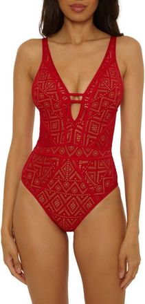 BECCA by Rebecca Virtue Keyhole One-Piece Swimsuit in Apple/tan at Nordstrom, Size Medium