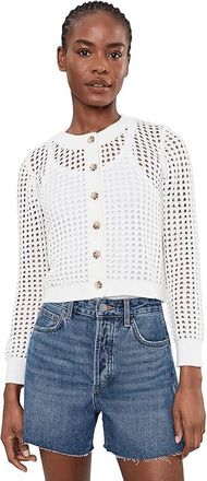 CeCe by Cynthia Steffe Textured Mesh Long Sleeve Cardigan Womens Sweater Antique White : XS, Polyester