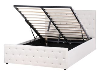 Beliani Cama matrimonial de tejido beige 140x200