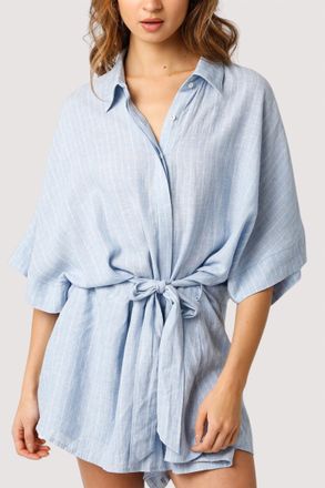 Olivaceous Mara Stripe Romper In Blue