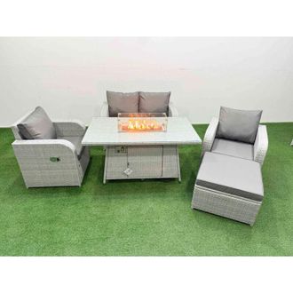 Fimous Light Grey pe Wicker Rattan Garden Furniture Set Sofa Set Reclining Chair Firepit Dining Table 5 Seater With Footstool 2 Side Table - Fimous