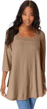 Roaman's Squareneck Pointelle Top in Brown Sugar at Nordstrom, Size 24