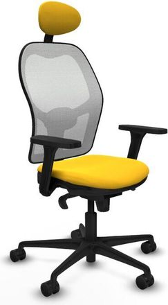 Piqueras y Crespo Piqueras Y Crespo - Jorquera Sincro Malla Blanca Similpiel Amarillo Brazos 3d Base Nailon Cabecero Fijo Ruedas 65mm Nailon