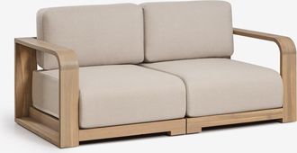 Sklum Sof&aacute; Modular De Jard&iacute;n De 2 Piezas Con Reposabrazos En Madera De Acacia Brivori Sklum