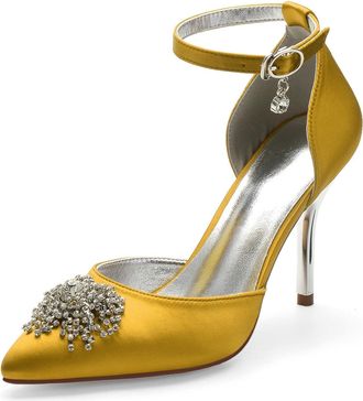 Miyoopark Wedding Shoes for Bride Ankle Strap Evening Pumps for Women M527 Yellow UK 7.5