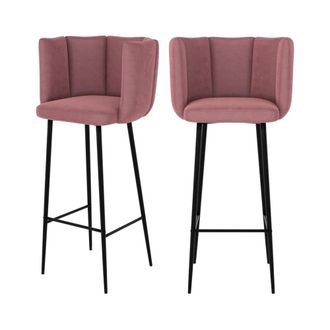 Rendez-Vous D&eacute;co Set de 2 sillas de bar de terciopelo rosa
