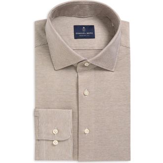Emanuel Berg Premium Modern Fit Microhoundstooth Cotton Jersey Dress Shirt in Light Beige at Nordstrom, Size 42