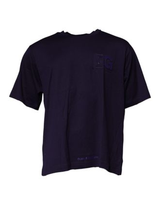 Dolce & Gabbana Mens Navy Blue Dg Logo Cotton Crew Neck T-Shirt