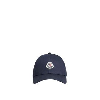Moncler Cotton Gabardine Baseball Cap - Heren - Petten - Blauw - ONE Size - Katoen - Accessoires