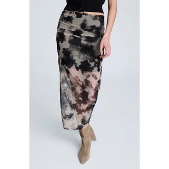 Kenneth Cole Ruched Mesh Midi Skirt in Black Multi at Nordstrom Rack, Size X-Small