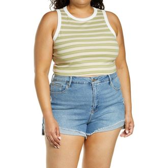 BP. Ringer Tank in Green Kalee Stripe at Nordstrom, Size 2X