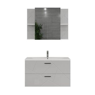 Vicco Conjunto De Mueble De Ba&ntilde;o Irma, Blanco/blanco Alto Brillo, 3 Partes, Vicco
