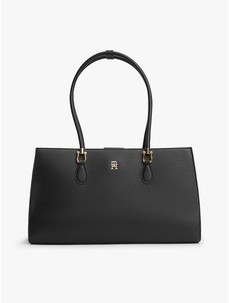 Tommy Hilfiger Womens Monogram Satchel Bag - Black