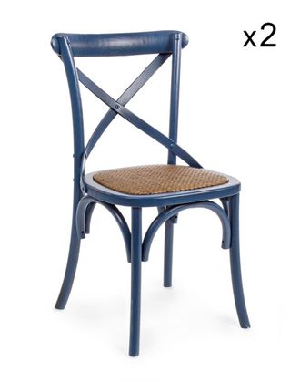 Konte Design Lote de 2 sillas de madera de olmo azul y rat&aacute;n natural
