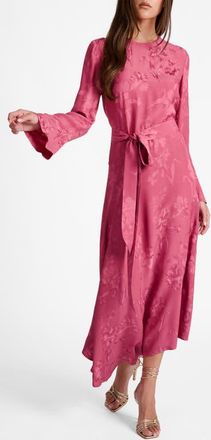 Santorelli Rachel Long Sleeve Asymmetric Midi Dress in Floral Jacquard in Crushed Berry at Nordstrom, Size 12