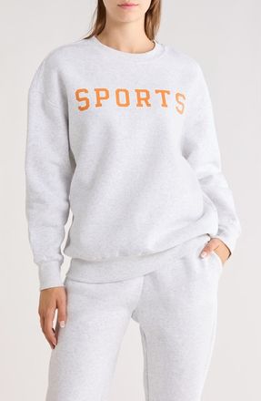 90 Degree by Reflex Varsity Vault Fleece Graphic Sweatshirt in Heather Light Grey/Orange at Nordstrom Rack, Size X-Large