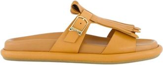 Santoni Bruine Dahlia Platte Leren Sandalen - Dames - Sandalen - Bruin - 36 EU - Leer - Schoenen