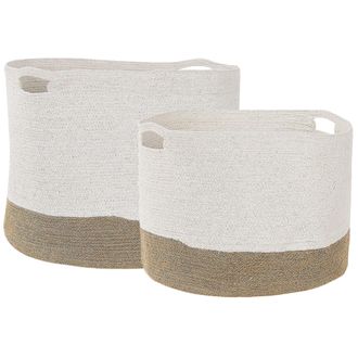 Beliani Beliani - Conjunto De 2 Cestas De Algod&oacute;n Yute Blanco Beige Claro Accesorio Ropa Kahan
