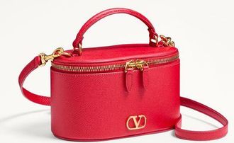 Valentino Garavani Mini Vanity Bag Vlogo Signature In Vitello Granato Donna ROUGE PUR UNI