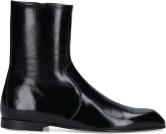 Khaite Sophisticated Black Calf Leather Ankle Boot With Gold Hardware