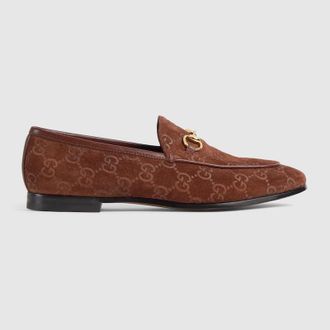 Gucci Womens Gucci Jordaan Loafer, Brown, Suede