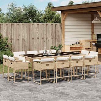 vidaXL Set Comedor De Jard&iacute;n Con Cojines 13 Pzas Rat&aacute;n Sint&eacute;tico Beige Vidaxl