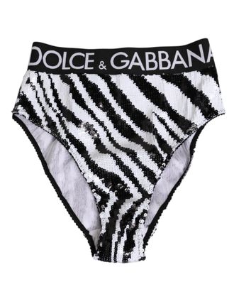 Dolce & Gabbana Black White Stripes High Waist Panty Womens Underwear