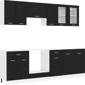vidaXL Unidad De Cocina Lyon 8 Uds. Roble Negro Madera De Ingenier&iacute;a Vidaxl