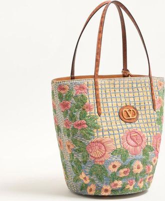 Valentino Garavani Borsa Shopping Media Valentino Garavani Panier De Fleurs Ricamata In Rafia Donna MULTICOLOR UNI
