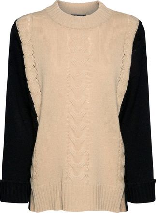 Elena Miro Pure Wool Two-Tone Cable Knit Sweater