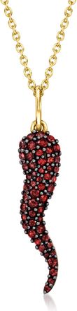 Ross-Simons Garnet Italian Horn Pendant Necklace in 18kt Gold Over Sterling