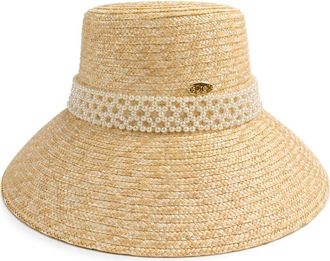 Surell Imitation Pearl Detail Straw Cloche in Natural/Pearl at Nordstrom Rack